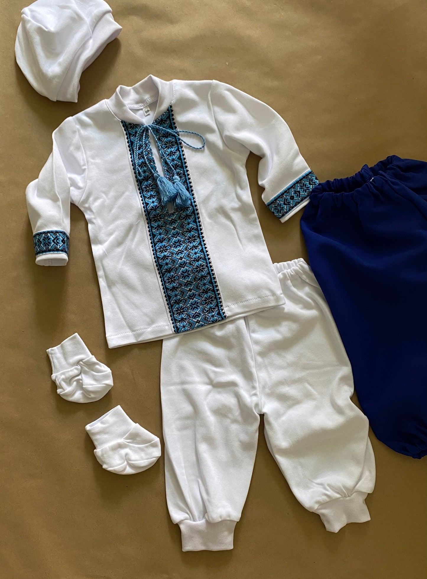 Adorable Blue Little Cossack Costume with Sharovary – Traditional Ukrainian Charm for Baby Boys