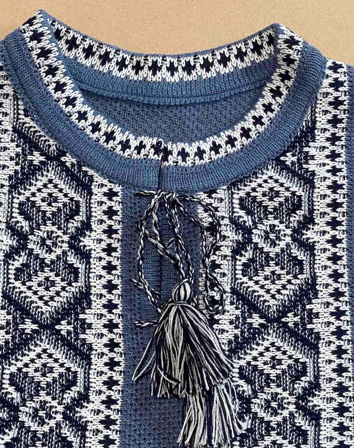 S-4XL Modern Blue Knitted Linen Ukrainian Shirt for Men
