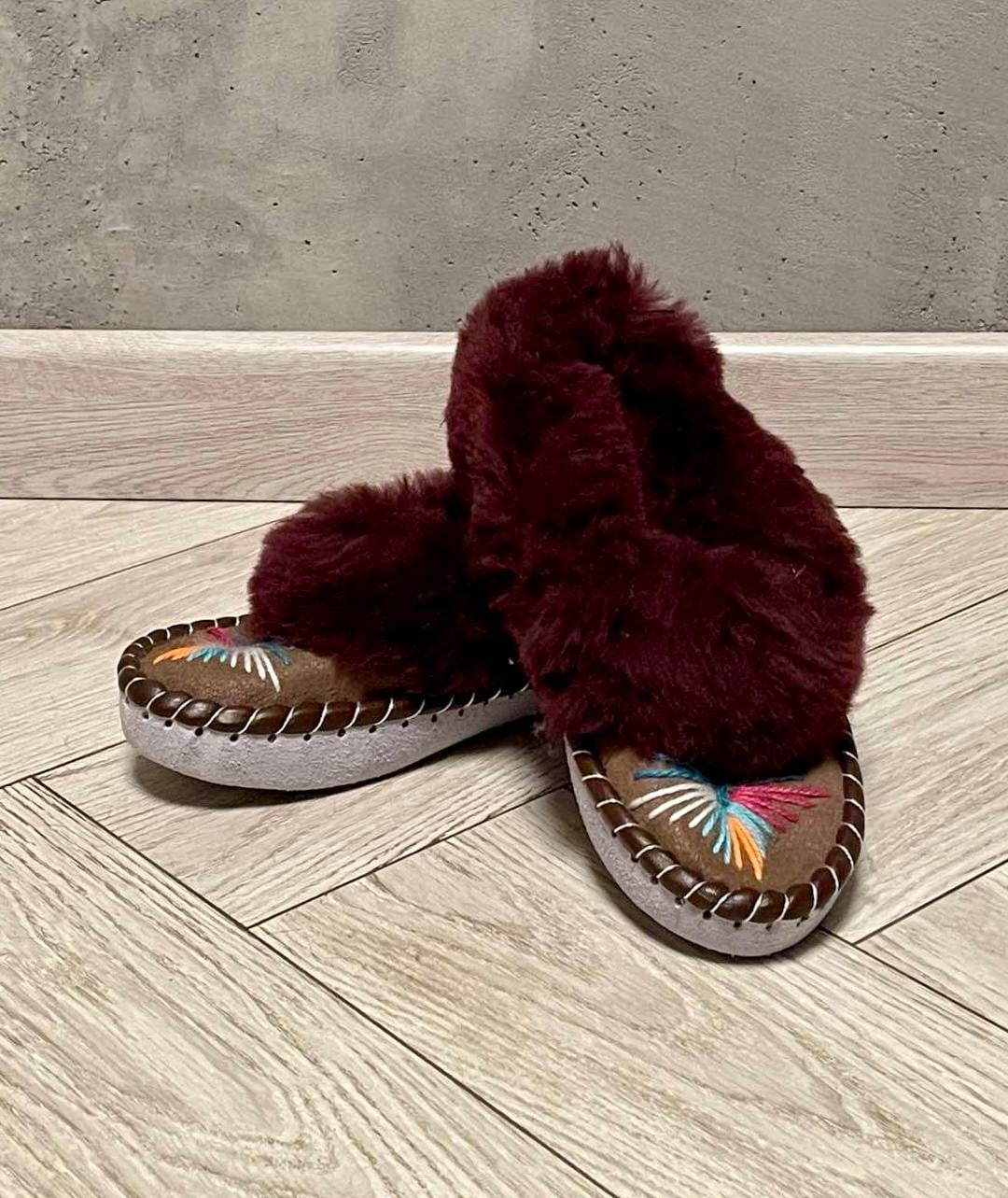 Traditional Ukrainian Wool Slippers Zakopanki Sheepskin Moccasins with Hand Embroidery - many colours