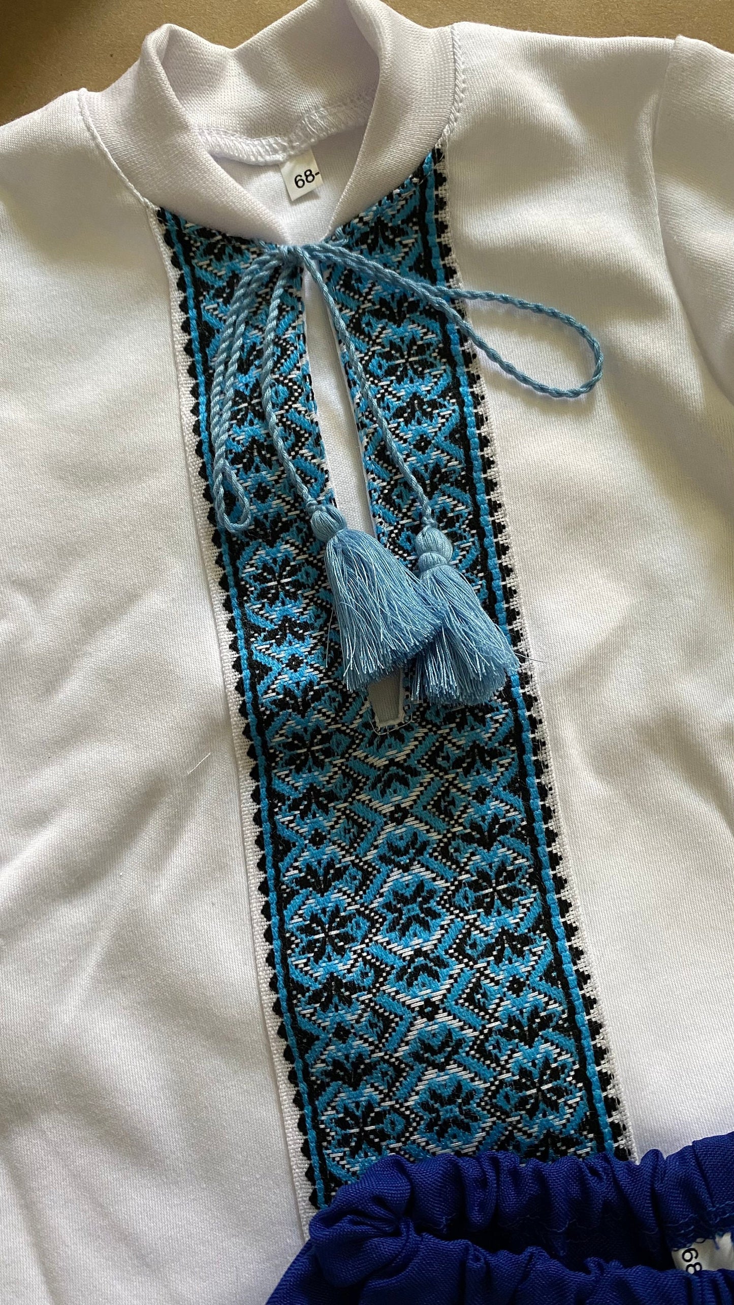 Adorable Blue Little Cossack Costume with Sharovary – Traditional Ukrainian Charm for Baby Boys
