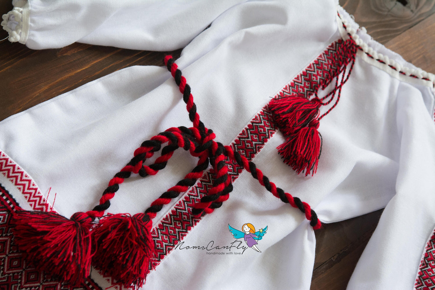 Cute Red Ukrainian Baby Girl Christening Set With Dress and Kryzhmo Vyshyvanka Christening Dress