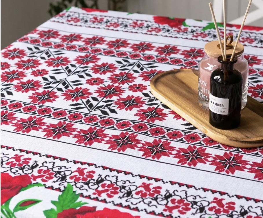 Ukrainian Festive Table Cloth with Traditional Floral Pattern