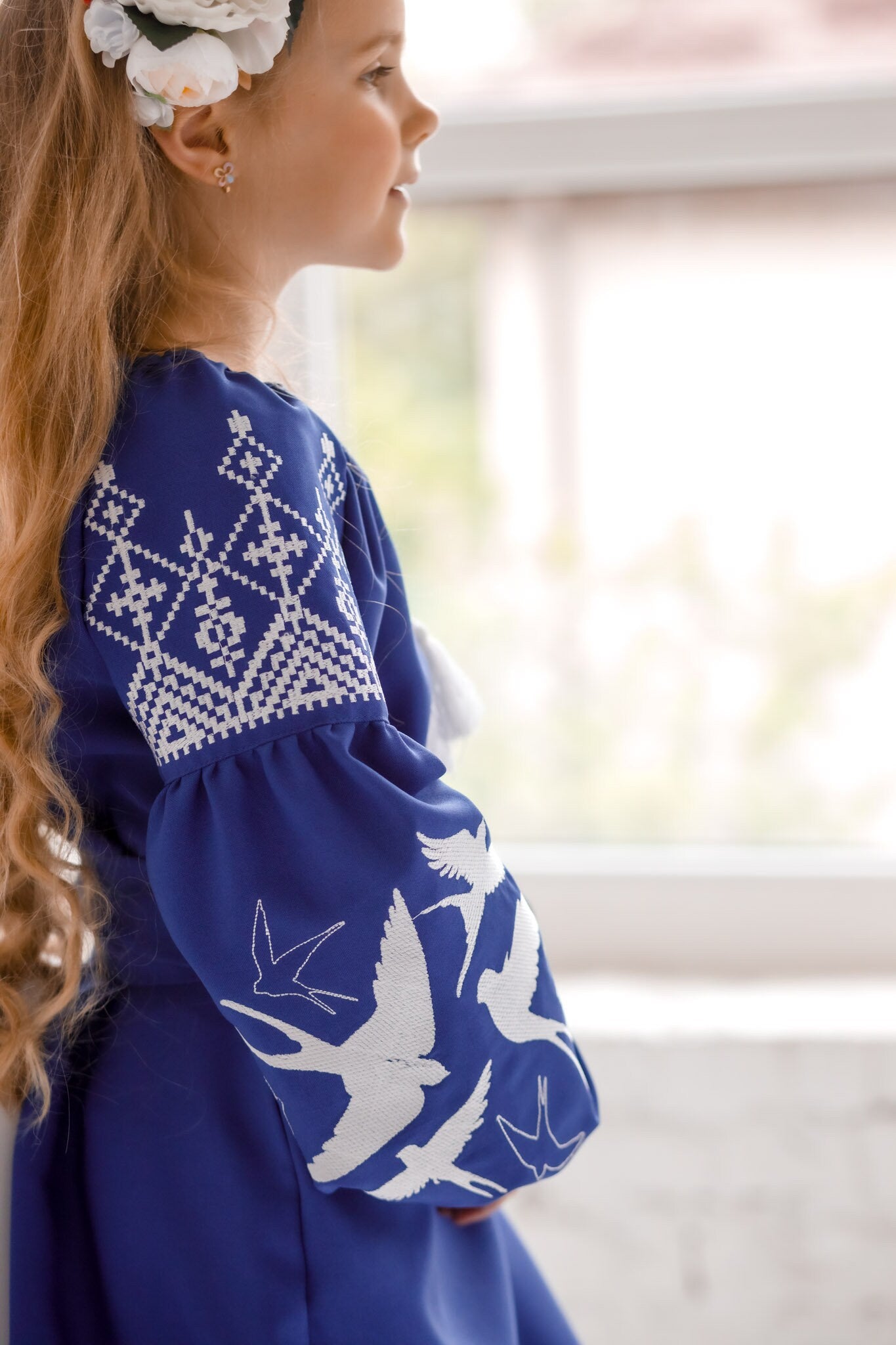 Beautiful Ukrainian Embroidered Dress for Girls with Lastivky and Belt