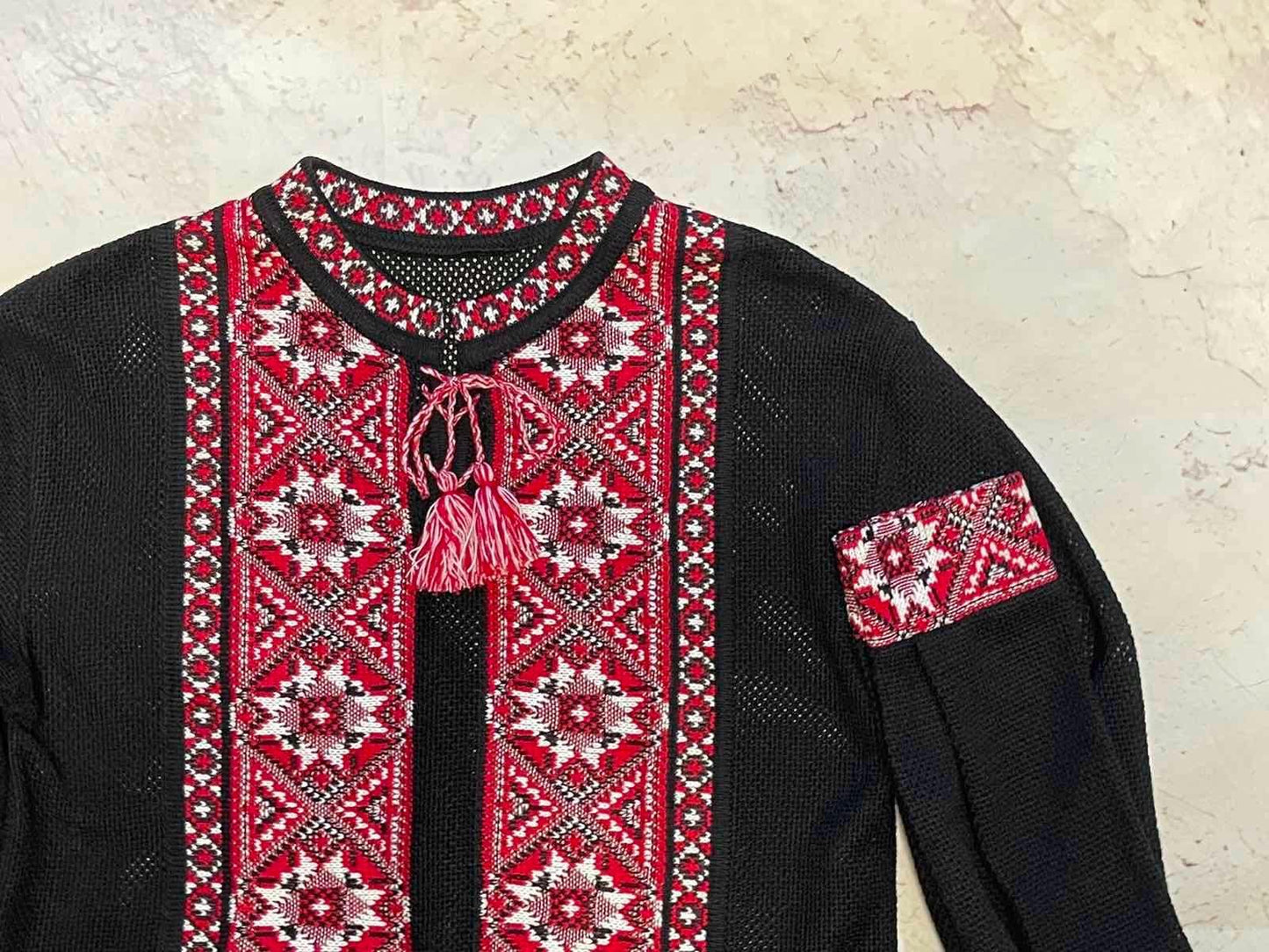S-4XL High Quality Modern Knitted Ukrainian Shirt Vyshyvanka with Red Embroidery Pattern