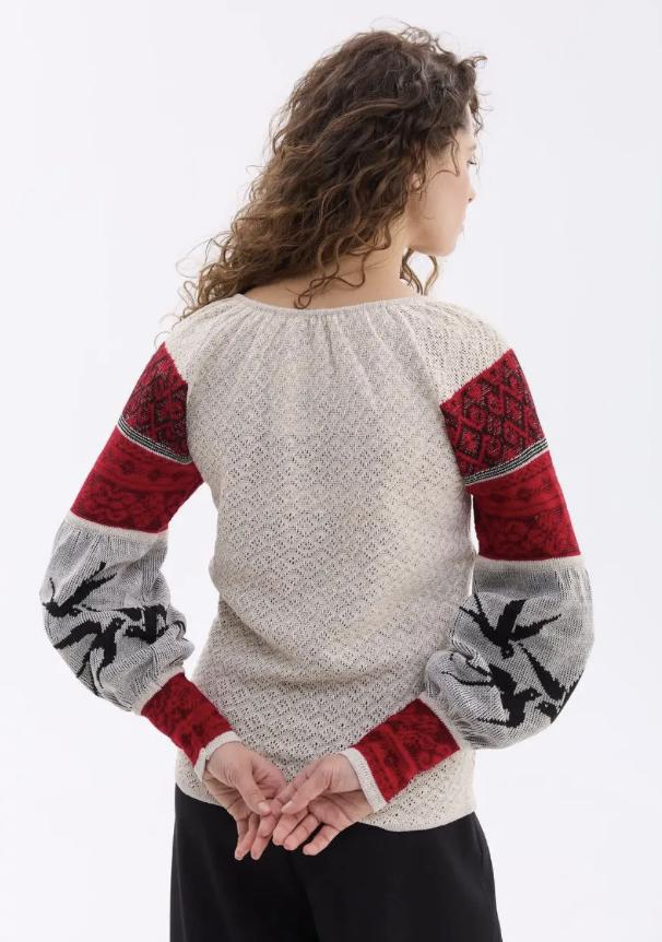 XS-4XL Chic Knitted Ukrainian Blouse With Lastivky Brirds Pattern