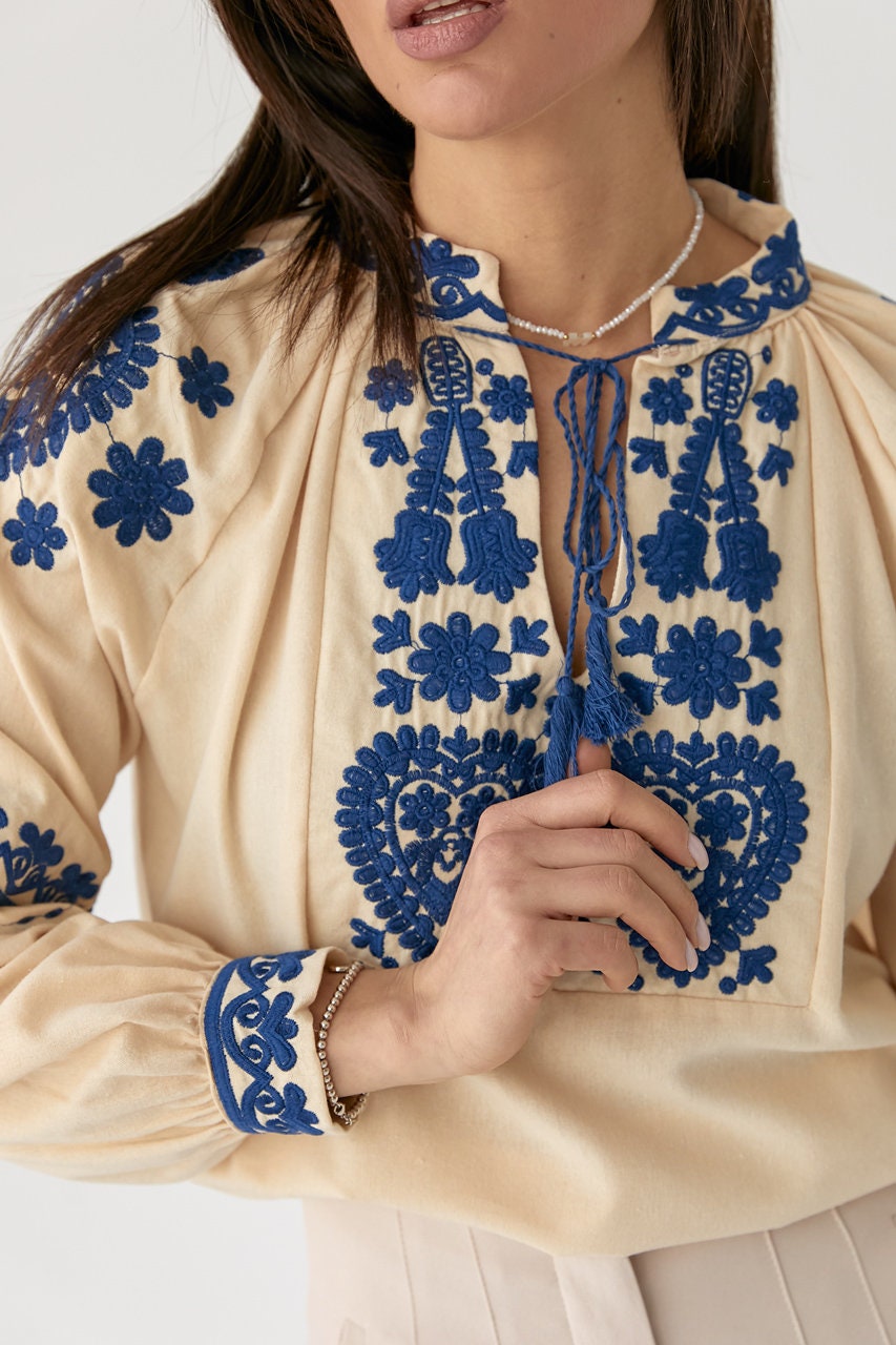 Folk Nouveau Bohemian Style Embroidered Blouse for Women