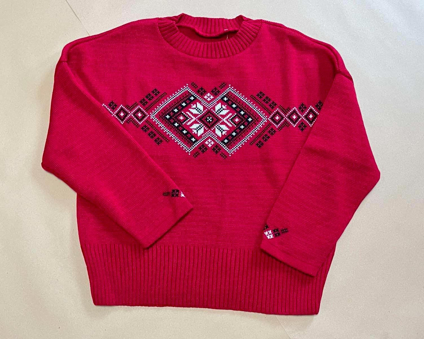 Geometric Oversize Red Sweater – Bold and Cozy Design