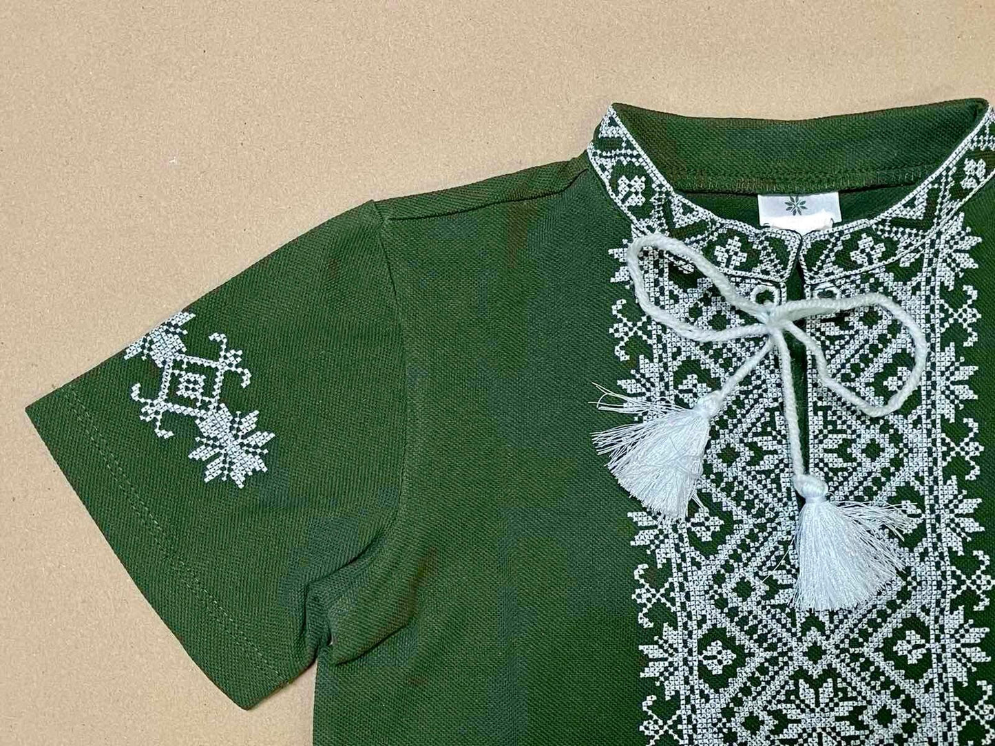 2-12YO Traditional Green Cotton T-Shirt Vyshyvanka for Boys