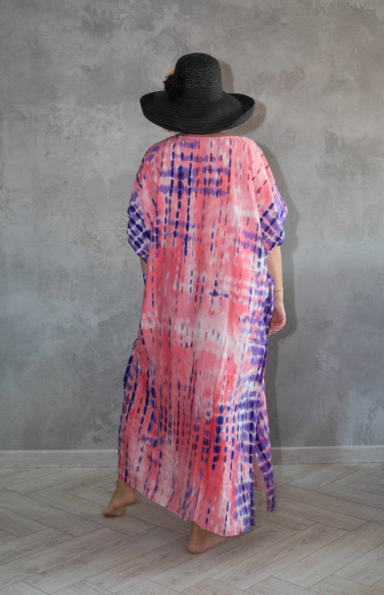 Elegant Pink Tie Die Summer Dress Beach Cover Up Dressing Gown Resort Holiday Wear