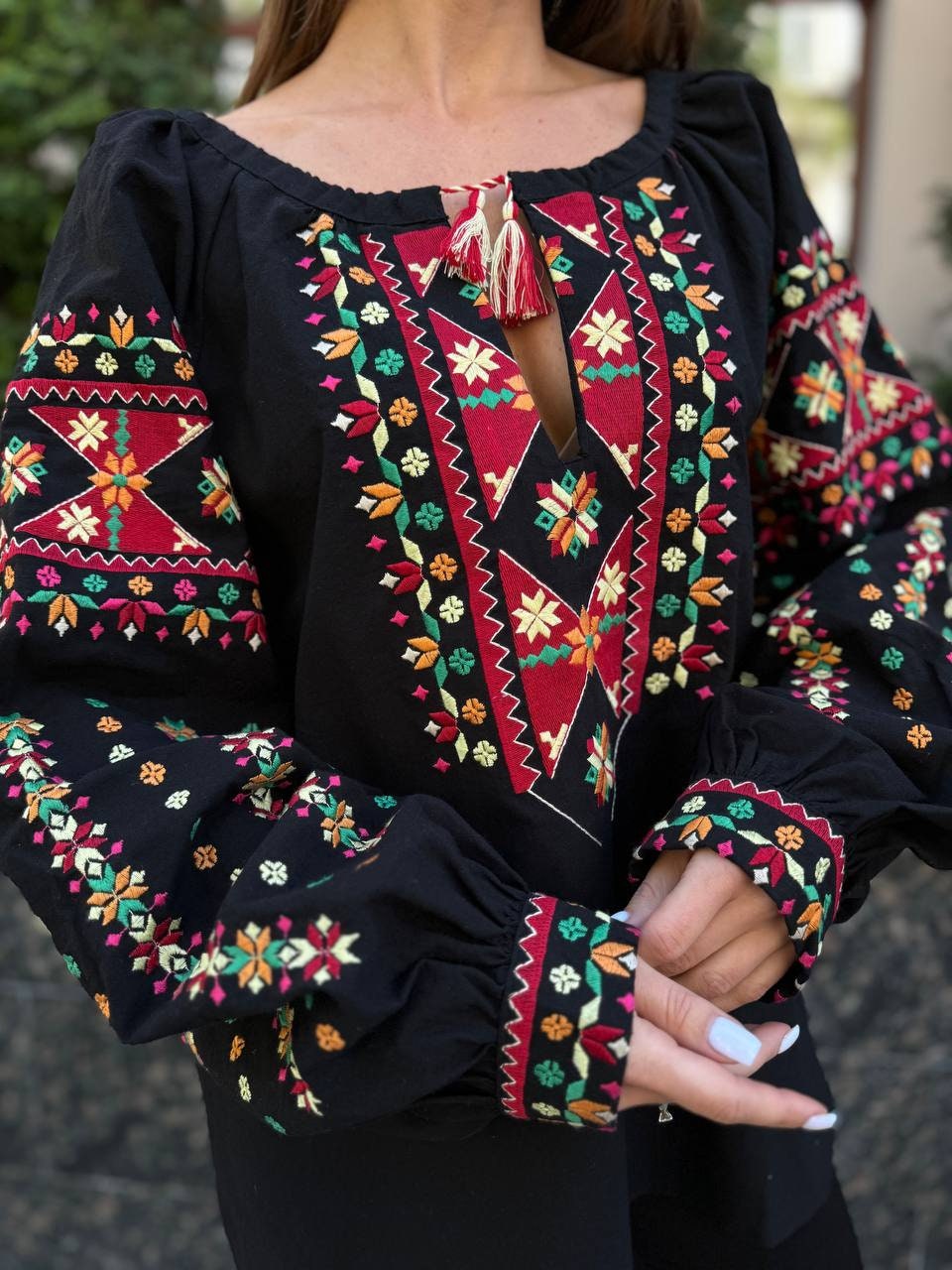 Black Bohemian Embroidered Blouse for Women Modern Vyshyvanka