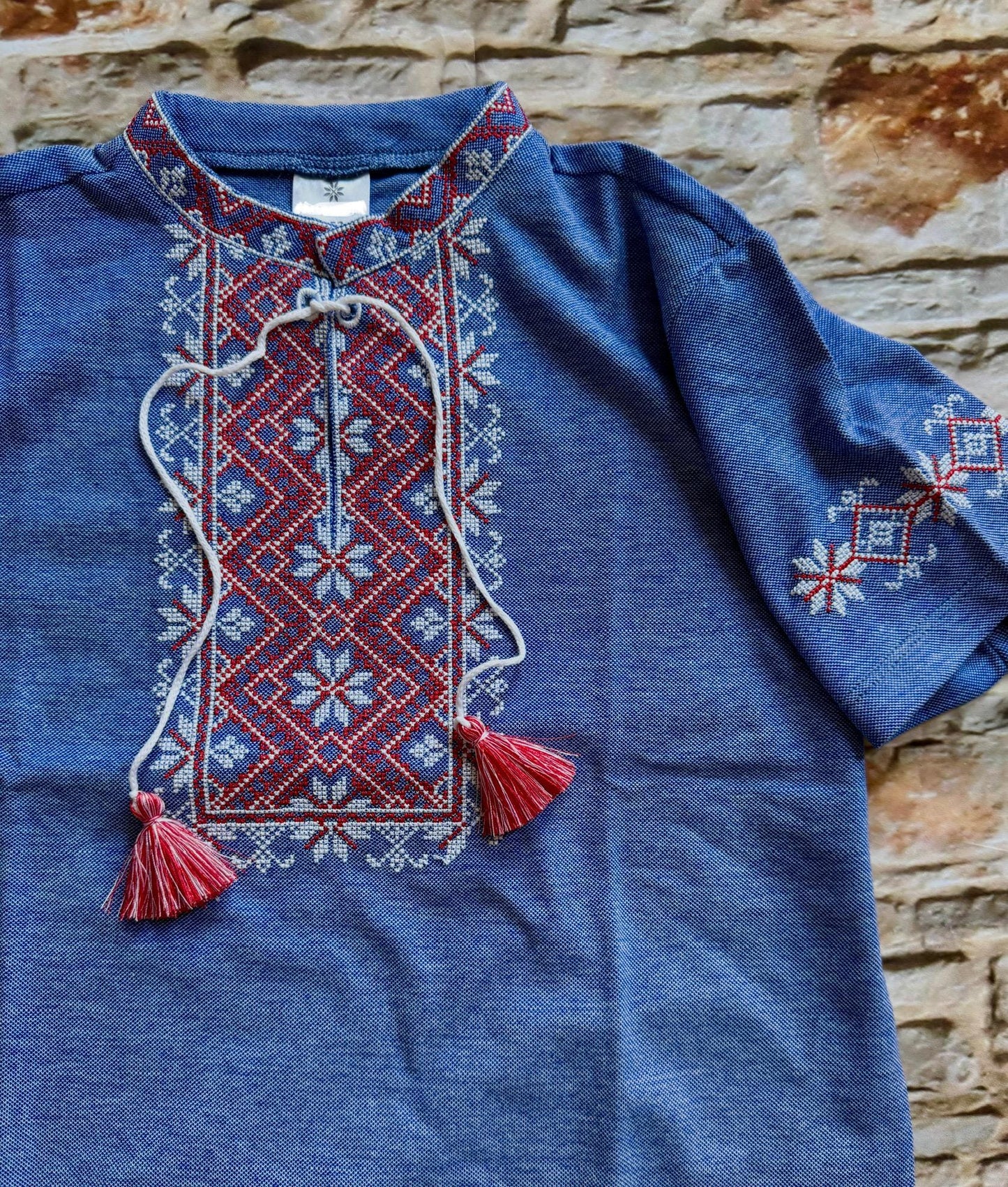 Ukrainian Boy’s Blue Cotton T-Shirt with Embroidery Ages 1–12