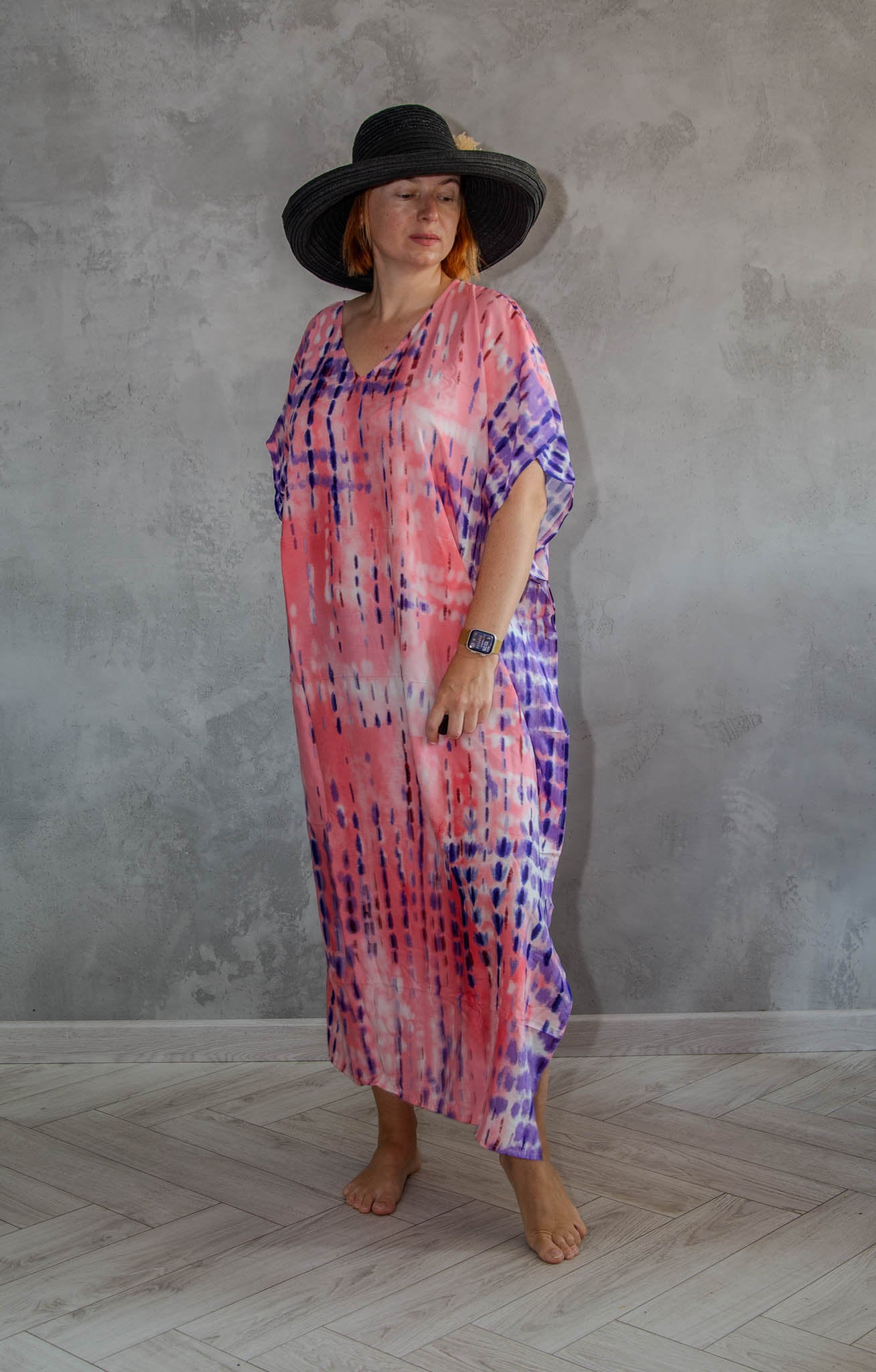 Elegant Pink Tie Die Summer Dress Beach Cover Up Dressing Gown Resort Holiday Wear