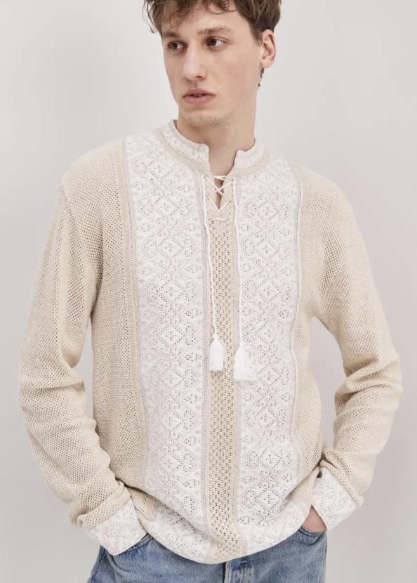 S-5XL Modern Knitted White Vyshyvanka for Men in White
