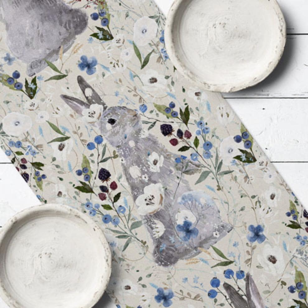 Joyful Easter Table Runner with Bunny Girl Motifs