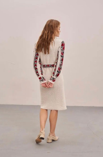 XS-4XL Timeless Classy Knitted Ukrainian Dress with Floral Pattern