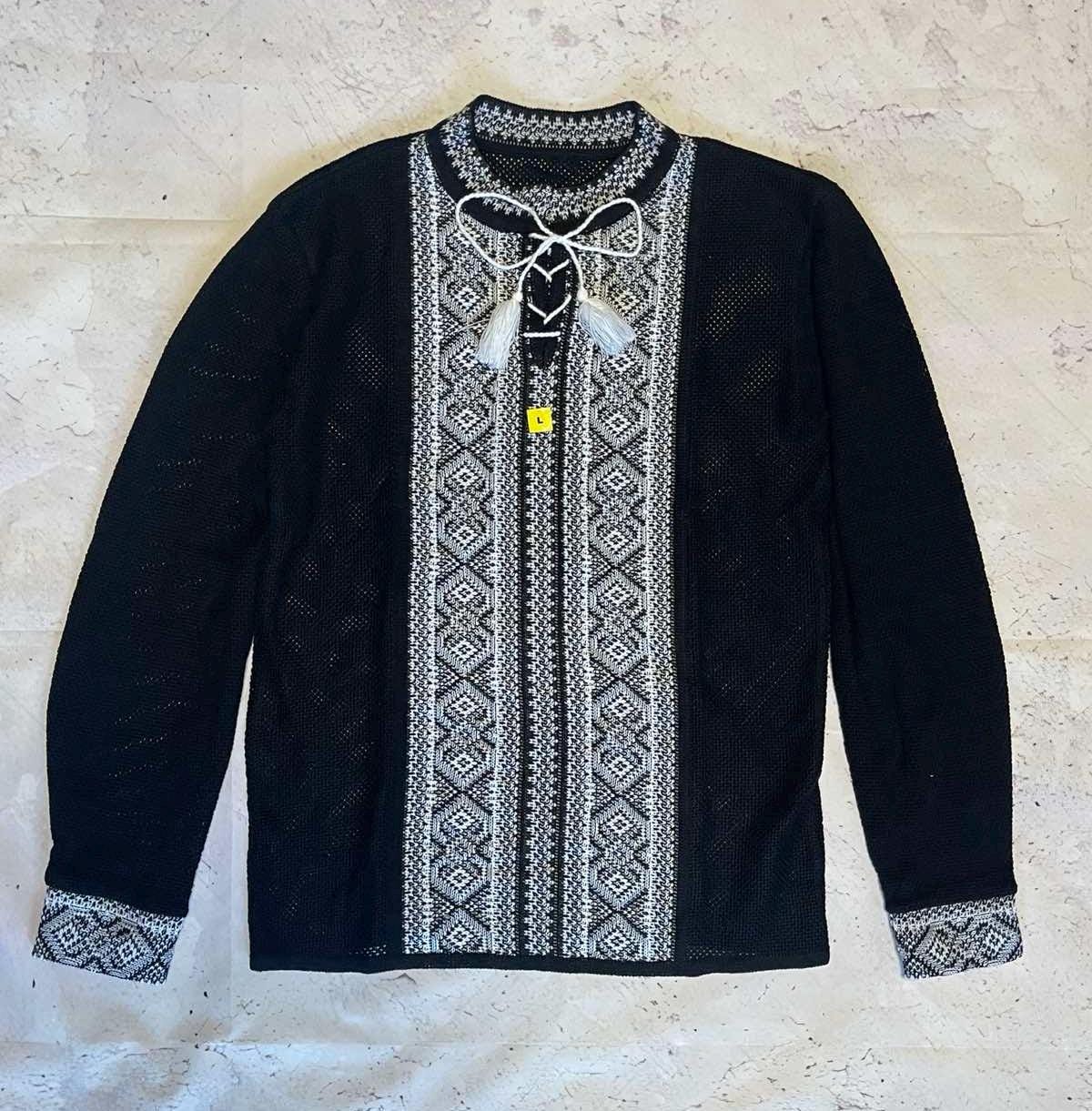 S-4XL Modern Knit Black Boho Shirt – Sophisticated Style and Comfort