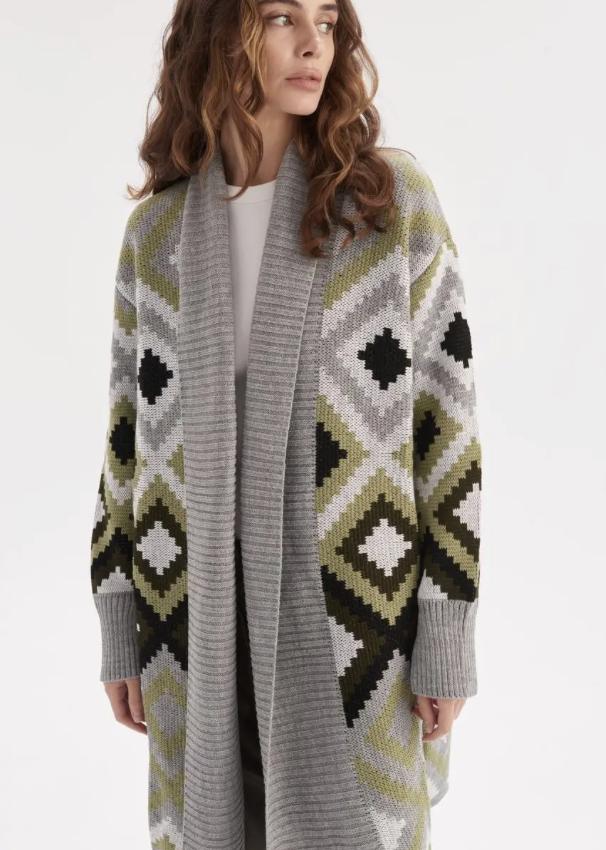 Warm Knitted Cardigan – Elegant Blend of Olive, Grey, and Black