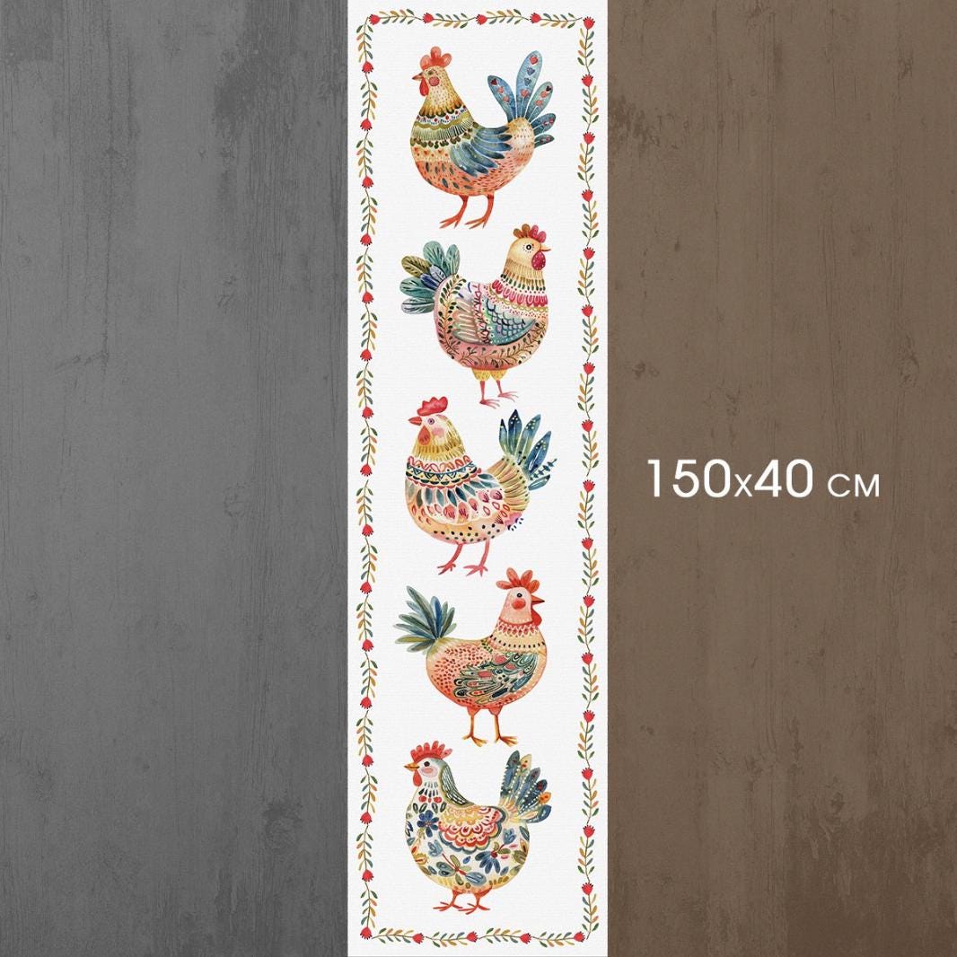 Joyful Easter Table Runner with Rooster Motifs