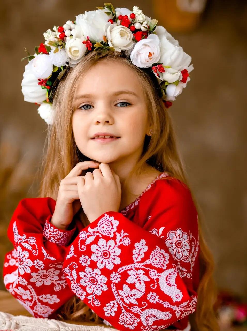 Beautiful Red Ukrainian Dress for Girls With Floral Embroidery