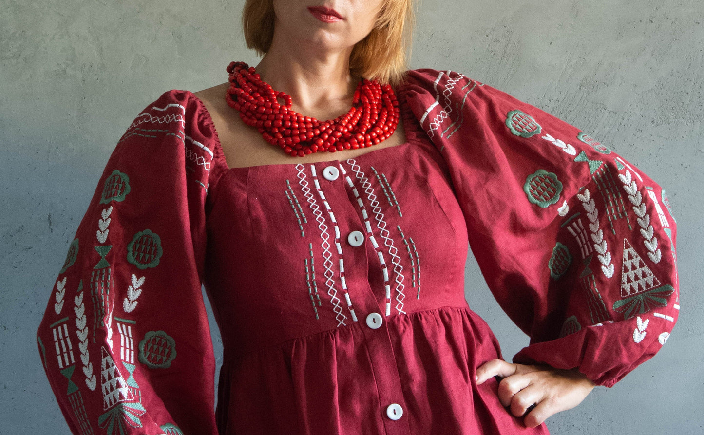 Handmade Ukrainian Namysto β Red Wooden Beaded Necklace with Traditional Elegance