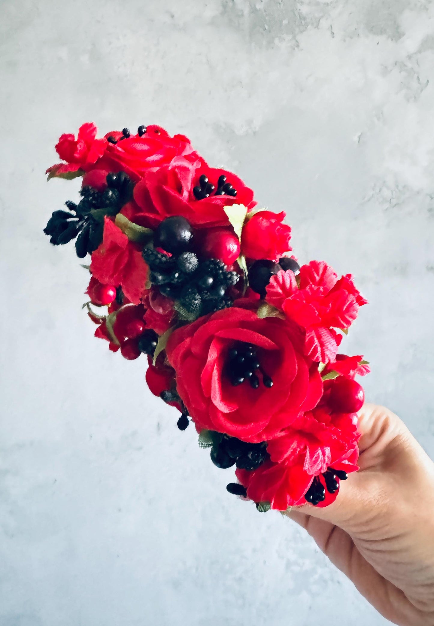 Red and Black Flower Crown Floral Headband