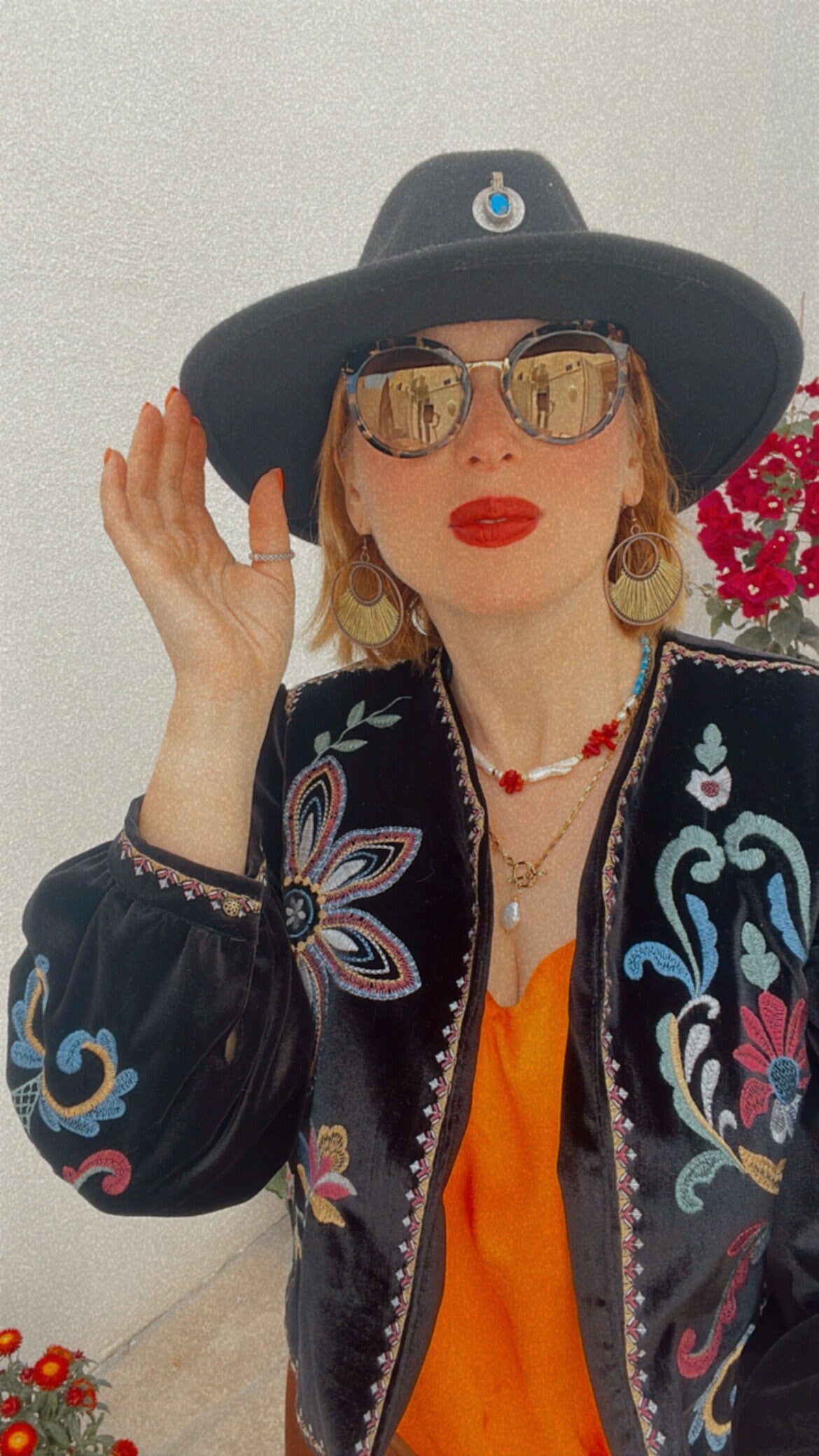 Embroidered Chique Black Crop Top Open Velvet Boho Jacket for Women
