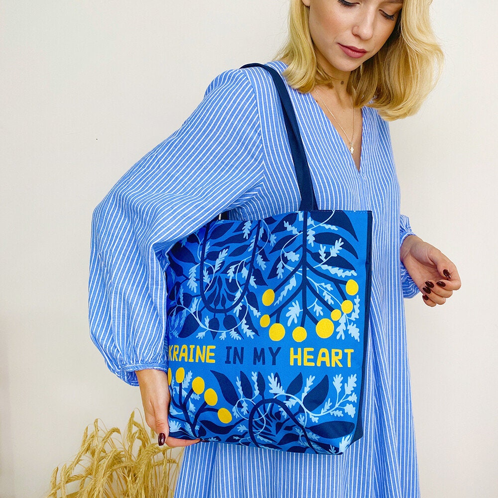 Ukrainian Canvas Tote Bag, Cotton Shopper Eco Bag with Zipper