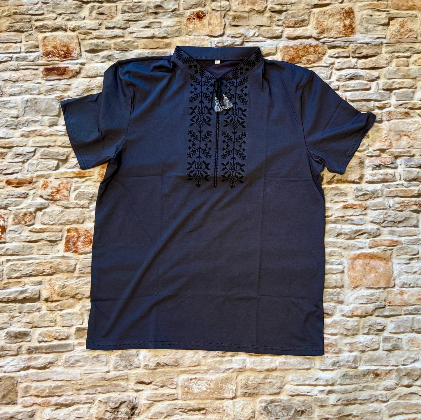 Elegant Aubergine Ukrainian T-Shirt for Men Tryzub Embroidery