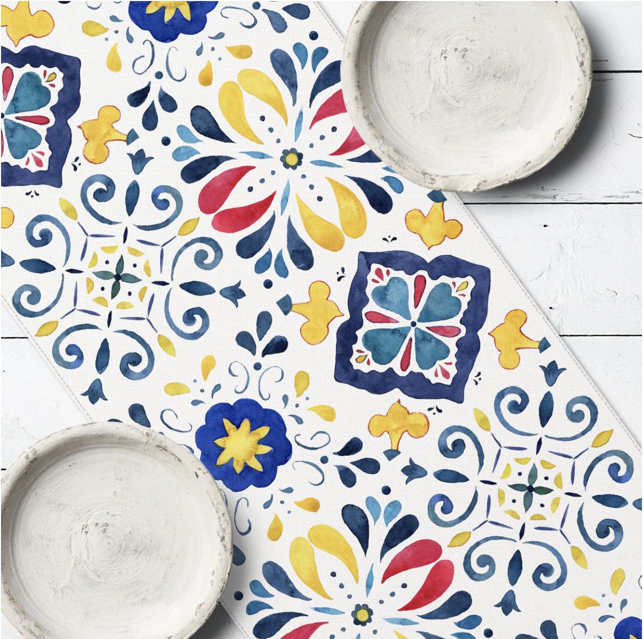 Joyful Kitchen Table Runner with Ukrainian Motif