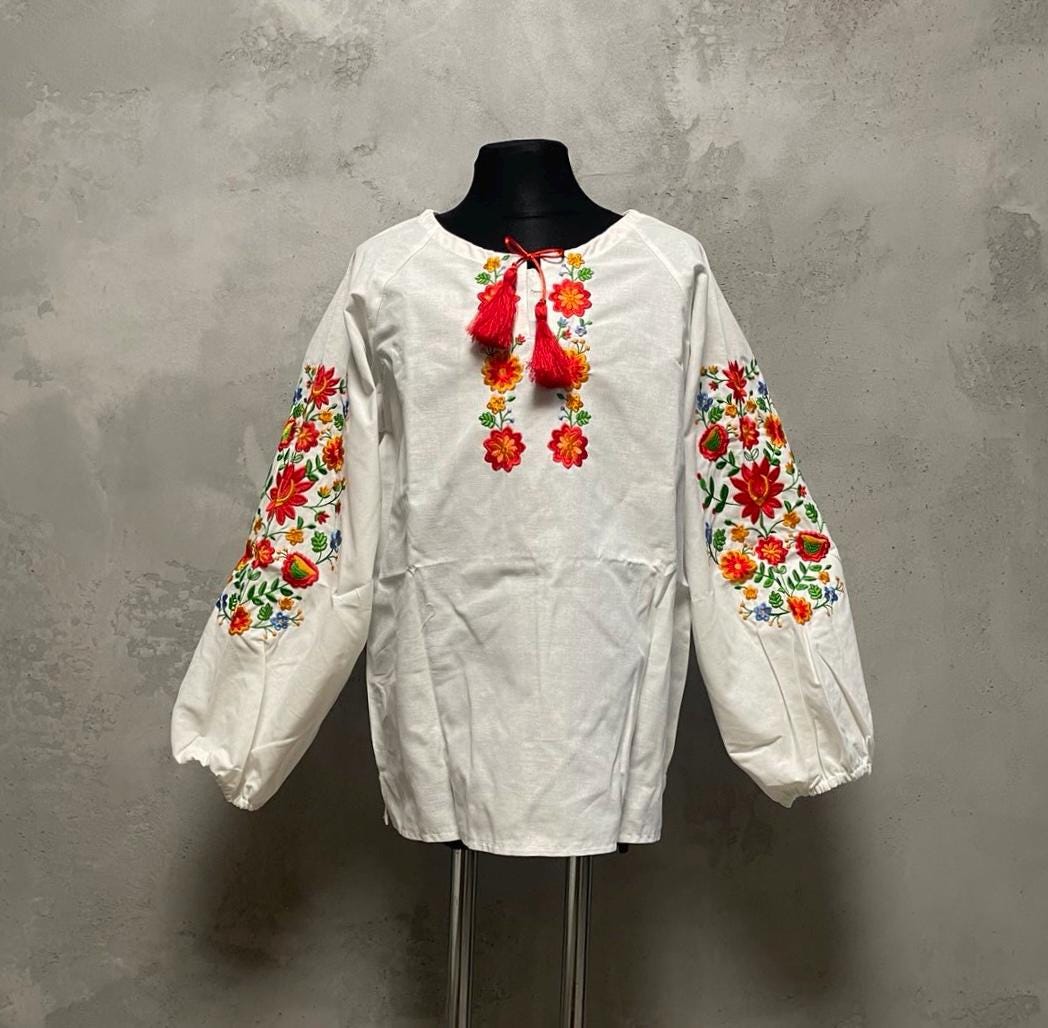 2-12YO Modern Folk Ukrainian Vyshyvanka Blouse for Girls with Floral Embroidery