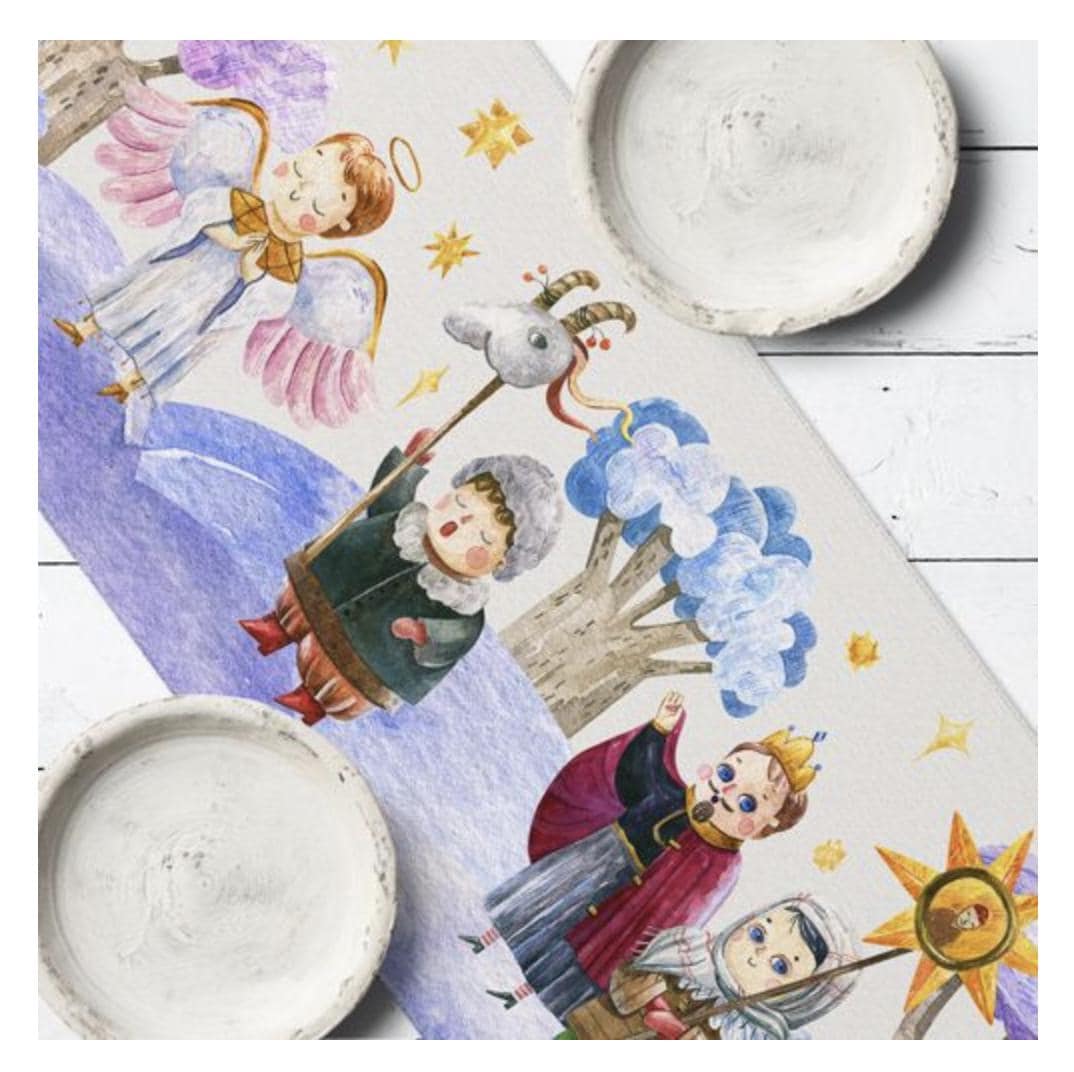 Christmas Ukrainian Table Runner Featuring Traditional Koliadnyky Design