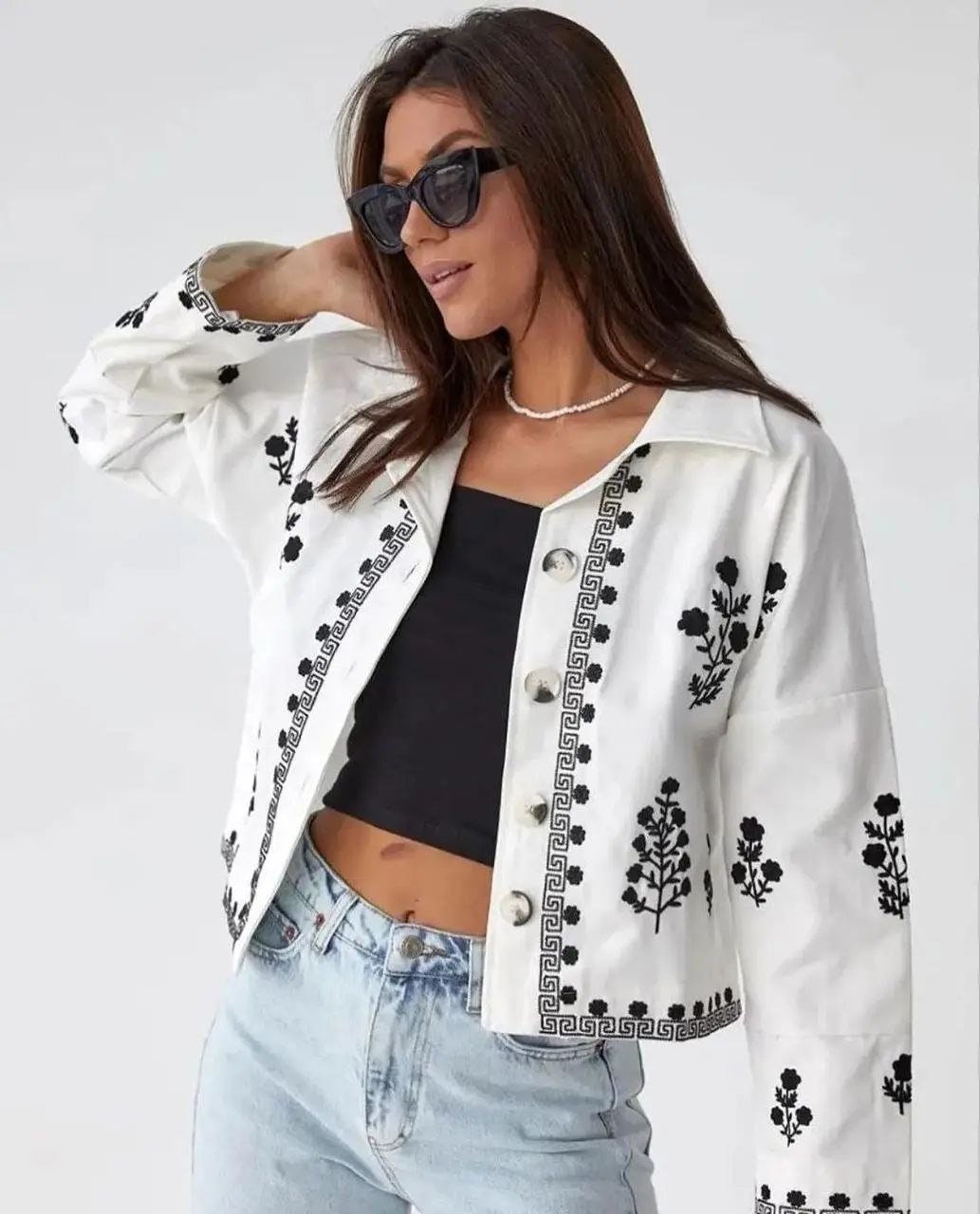 Embroidered Cropped Boho Blazer Summer Jacket for Women