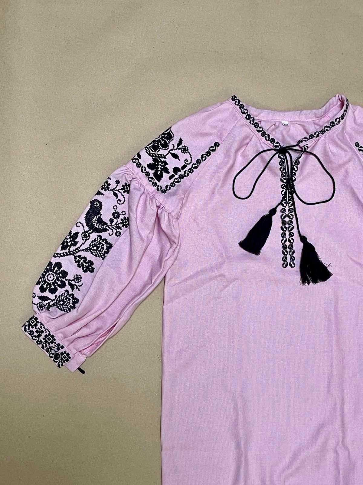 Beautiful Pink Ukrainian Vyshyvanka Dress for Girls With Floral Embroidery