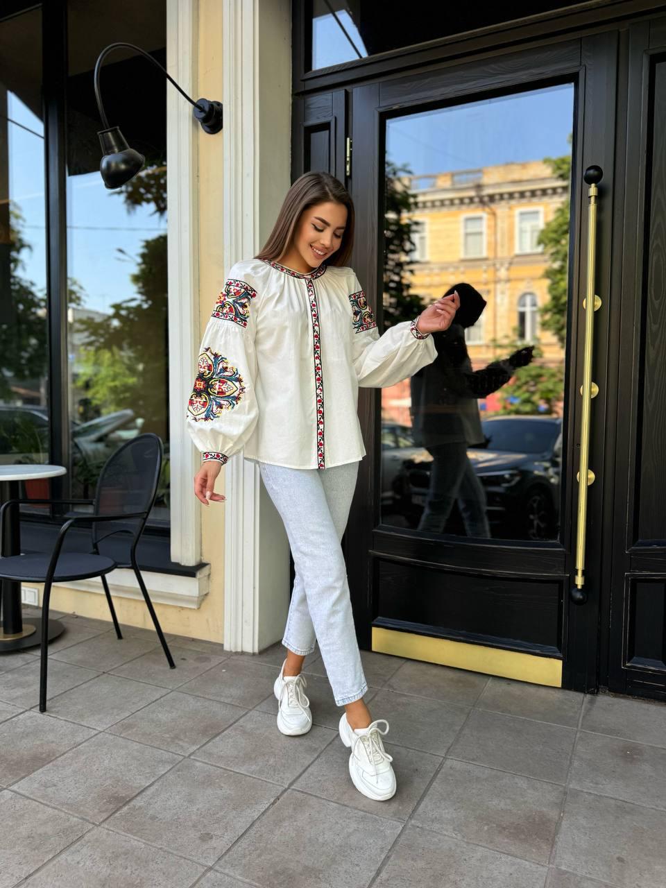 Bohemian Embroidered Oversize Summer Blouse with Rich Embroidery Folk Nouveau Blouse