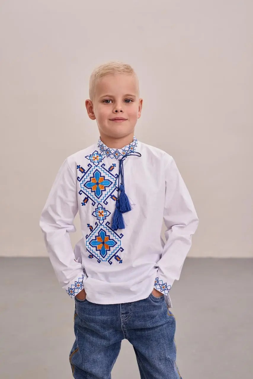 2-16YO Elegant Ukrainian Embriodered Modern Shirt for Boys