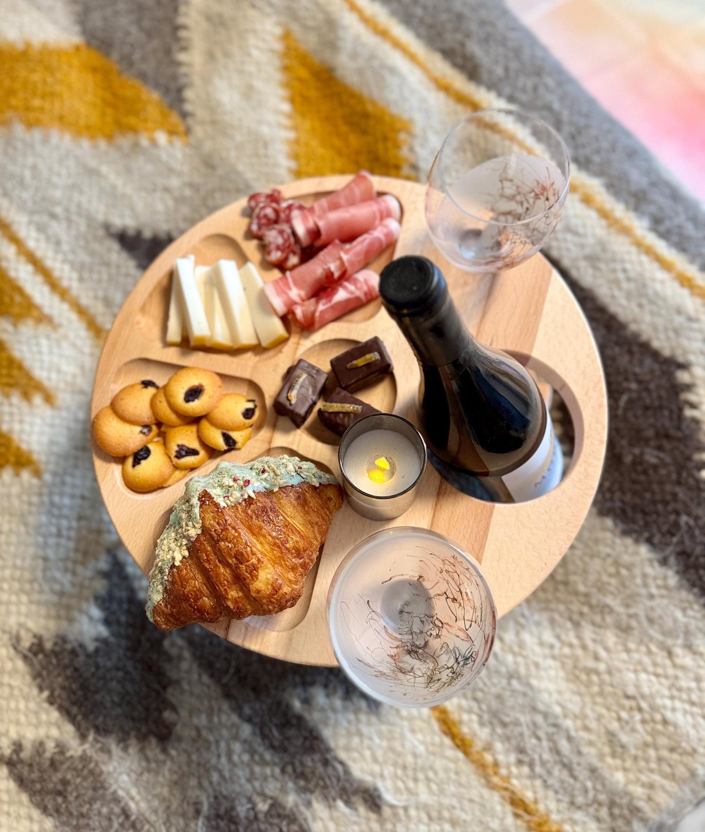 Wine Lover Gift Wooden Folding Wine Picnic Table Wine Caddy