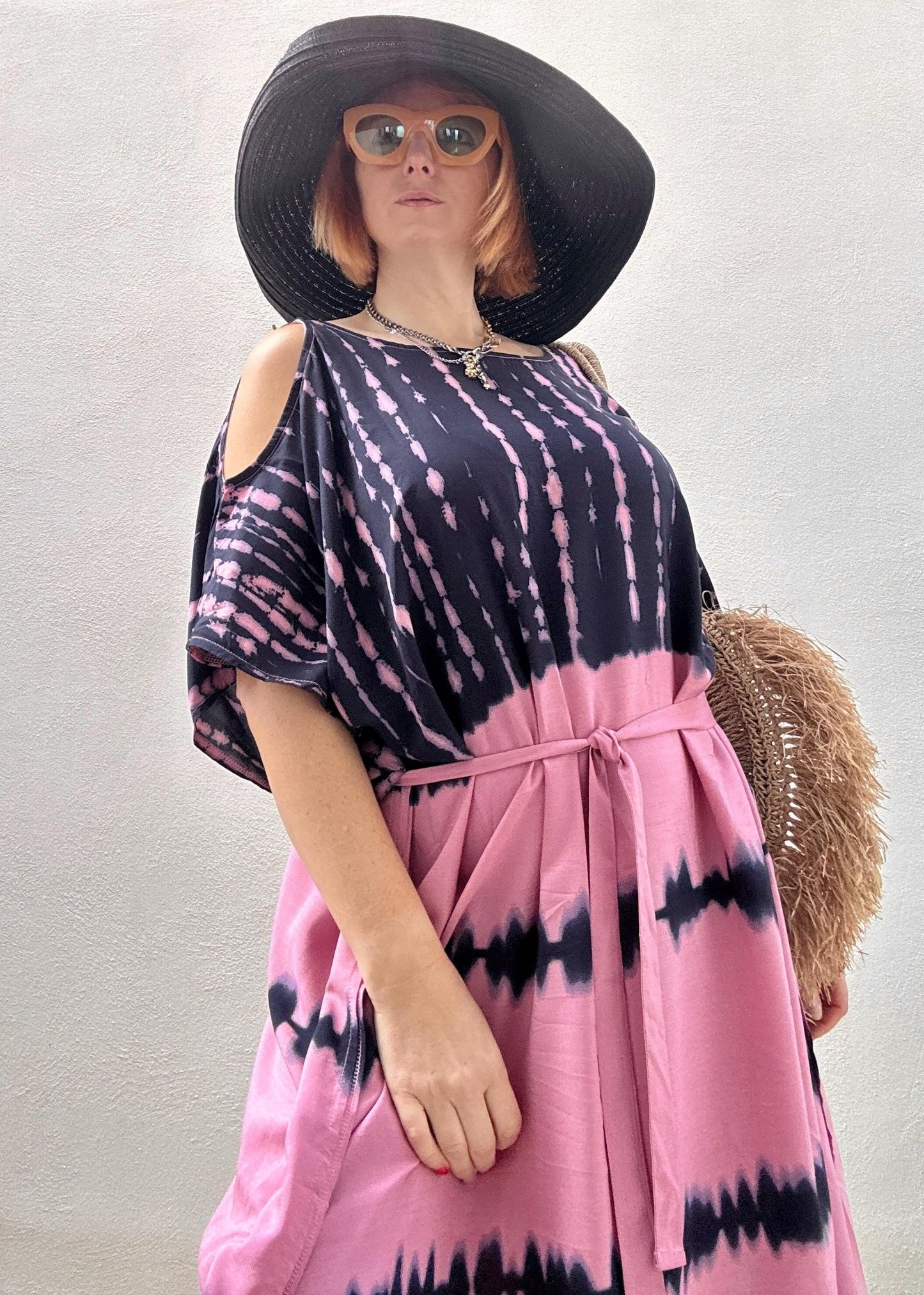 Lounge Wear Summer Dress with Tie-Dye Print Dressing Gown Resort Holiday Wear