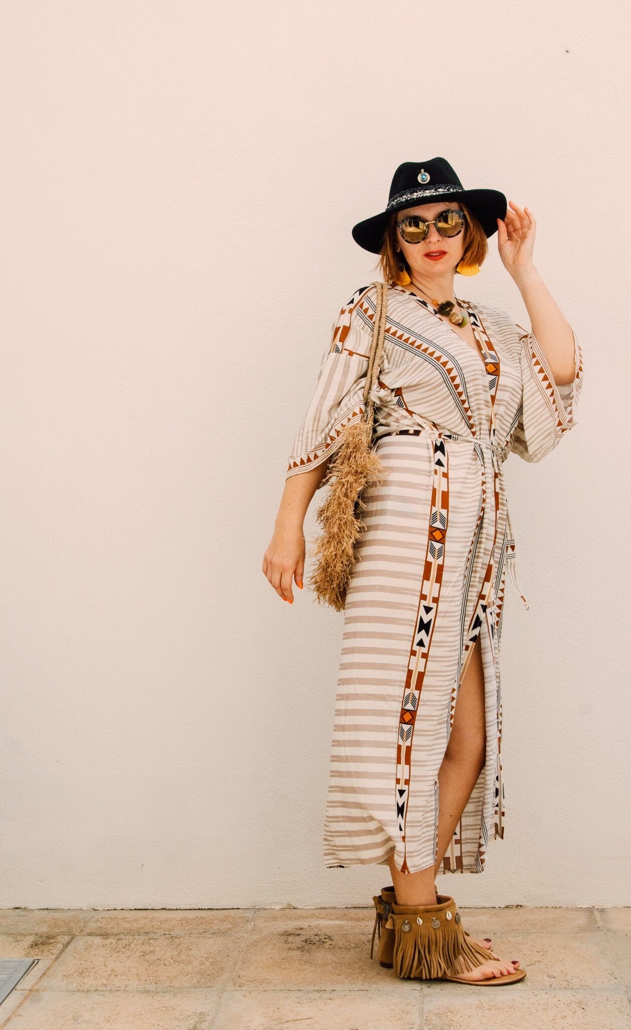 Elegant Oversize Summer Robe Inspired by Native American Prints Beach Cover-Up for Women