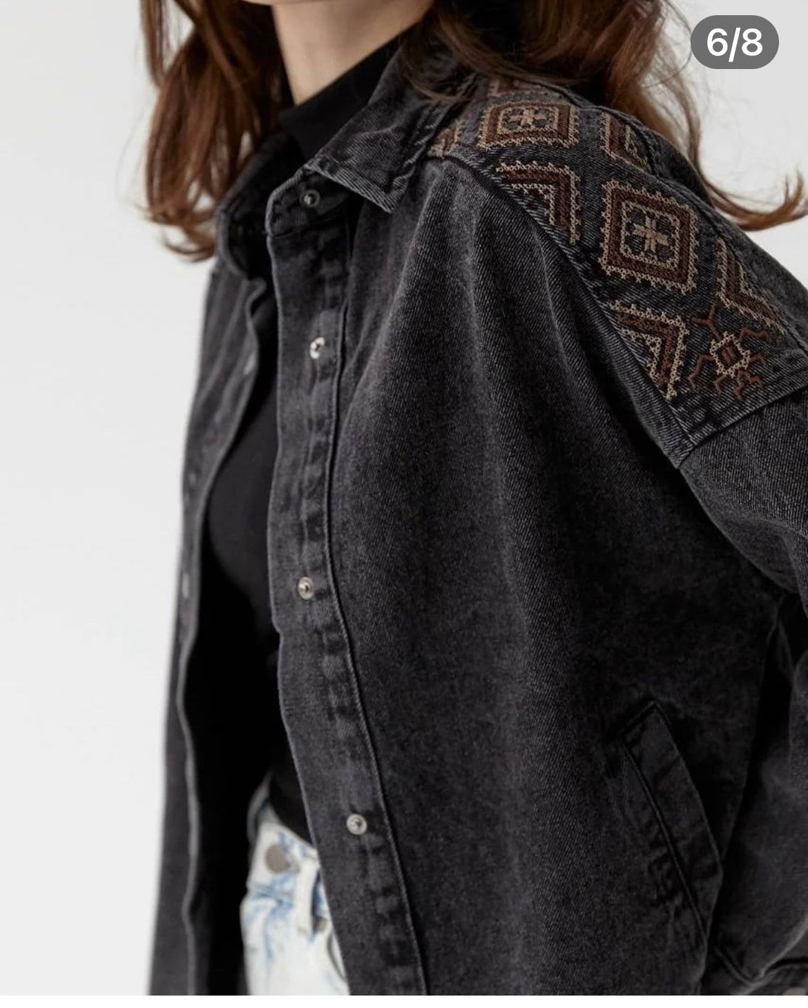 Graphite Boho Embroidered Denim Jacket – Chic and Unique with Modern Embroidery