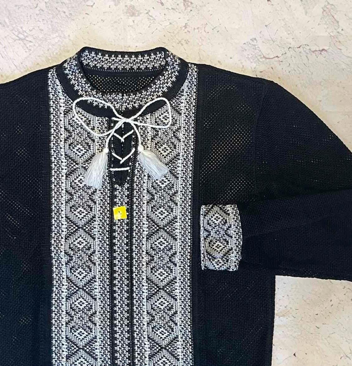 S-4XL Modern Knit Black Boho Shirt – Sophisticated Style and Comfort