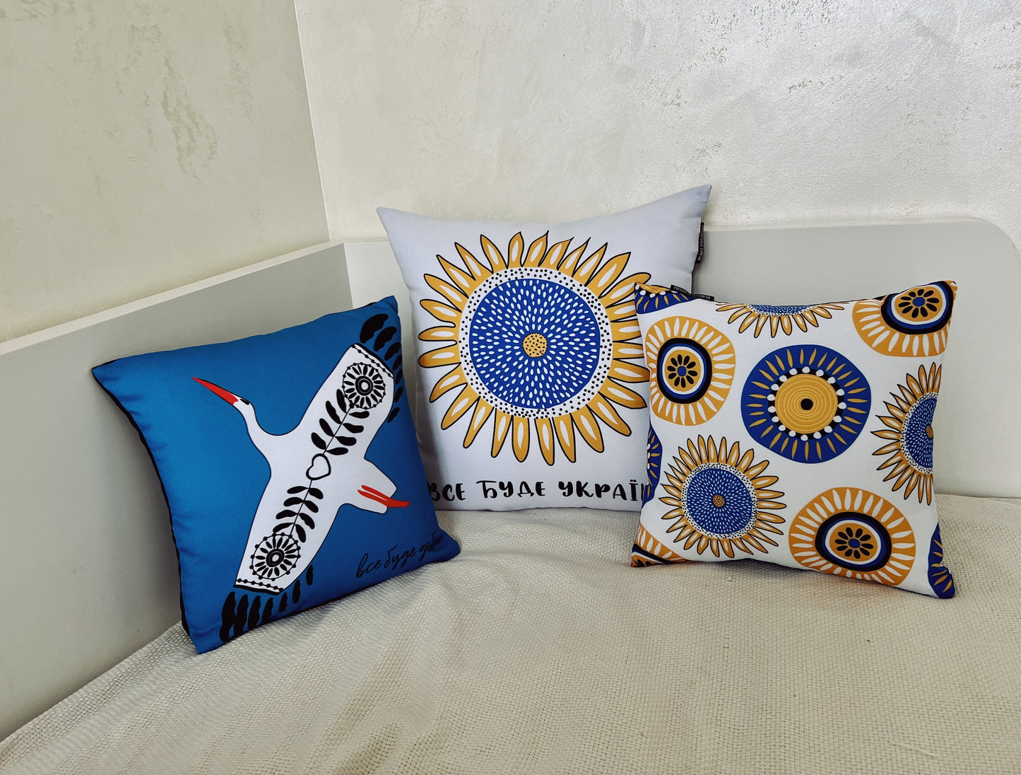 Decorative Pillow Case β White Leleka on Blue Background