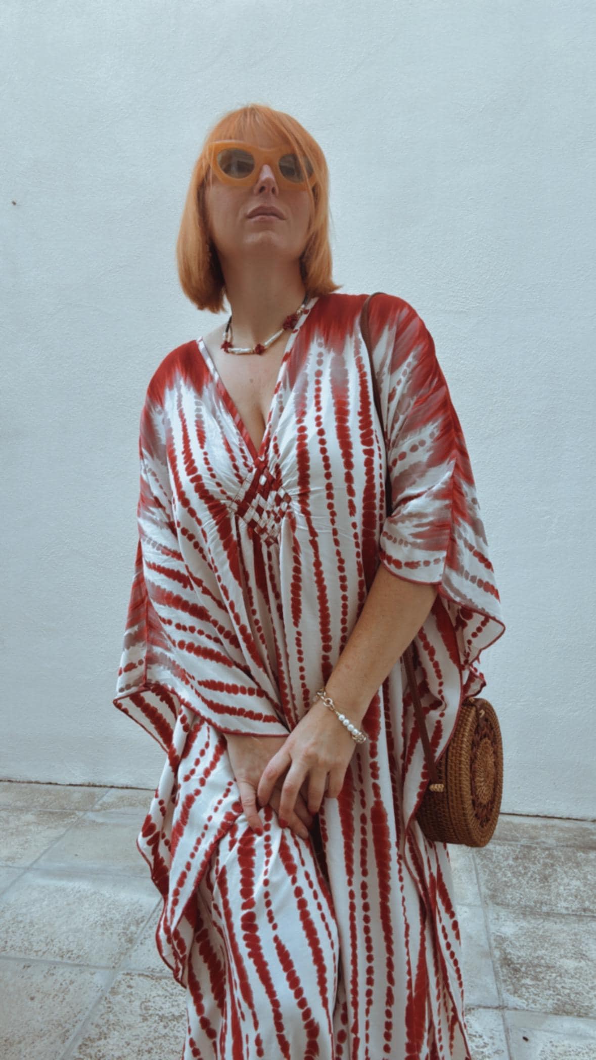 Elegant Tie-Dye Summer Robe Red and White Sophistication Lounge Wear Summer