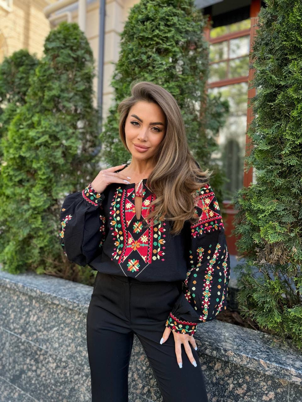Black Bohemian Embroidered Blouse for Women Modern Vyshyvanka