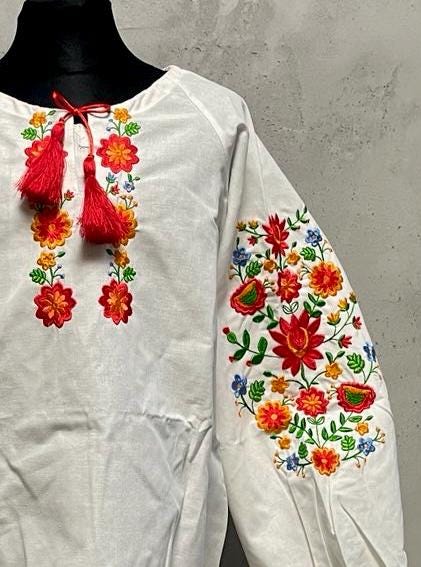2-12YO Modern Folk Ukrainian Vyshyvanka Blouse for Girls with Floral Embroidery