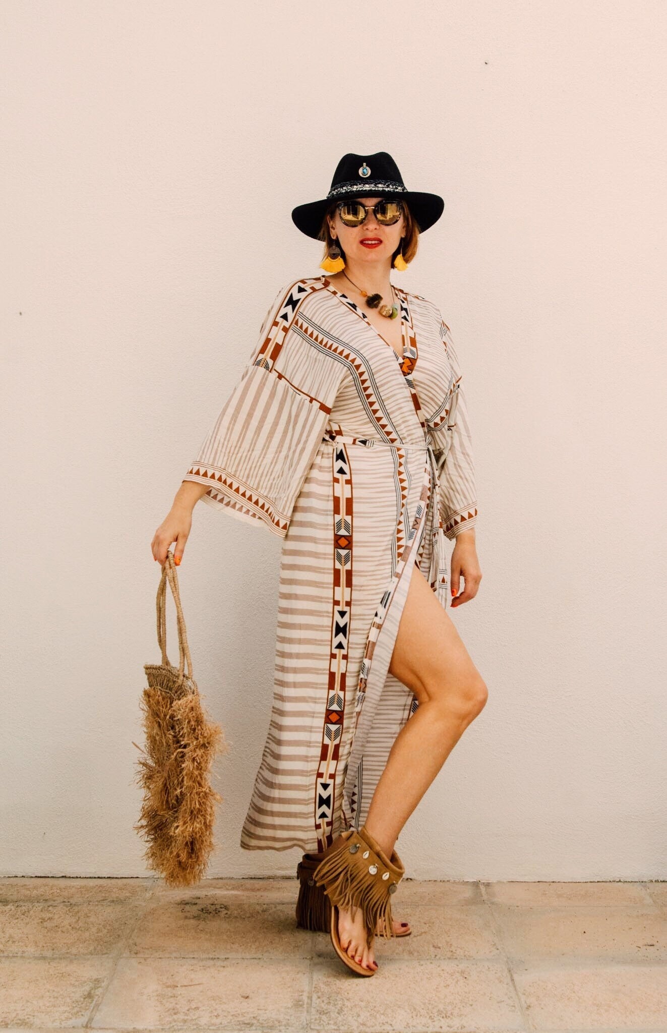 Elegant Oversize Summer Robe Inspired by Native American Prints Beach Cover-Up for Women