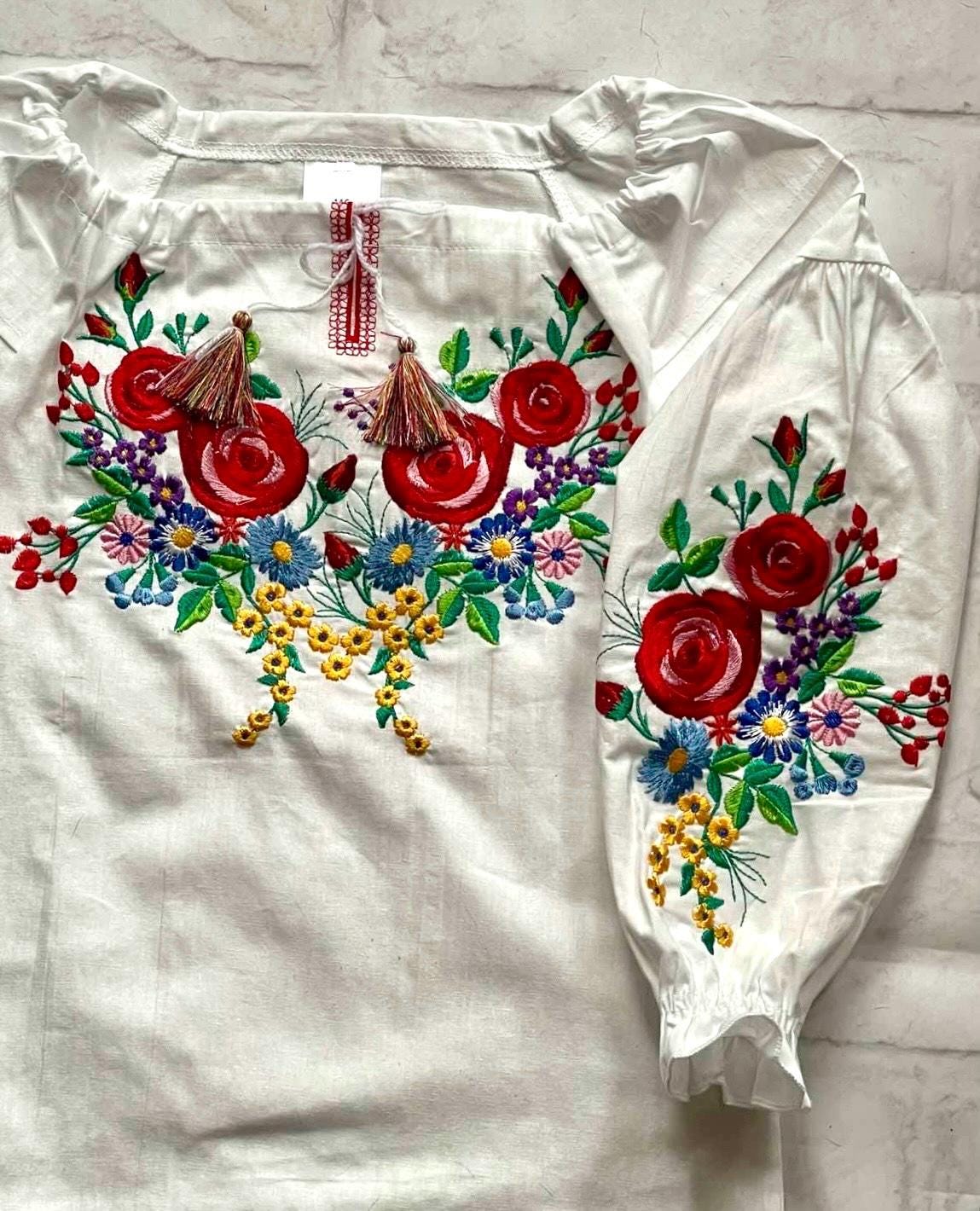 Modern Floral Ukrainian Embroidered Vyshyvanka Blouse for Girls