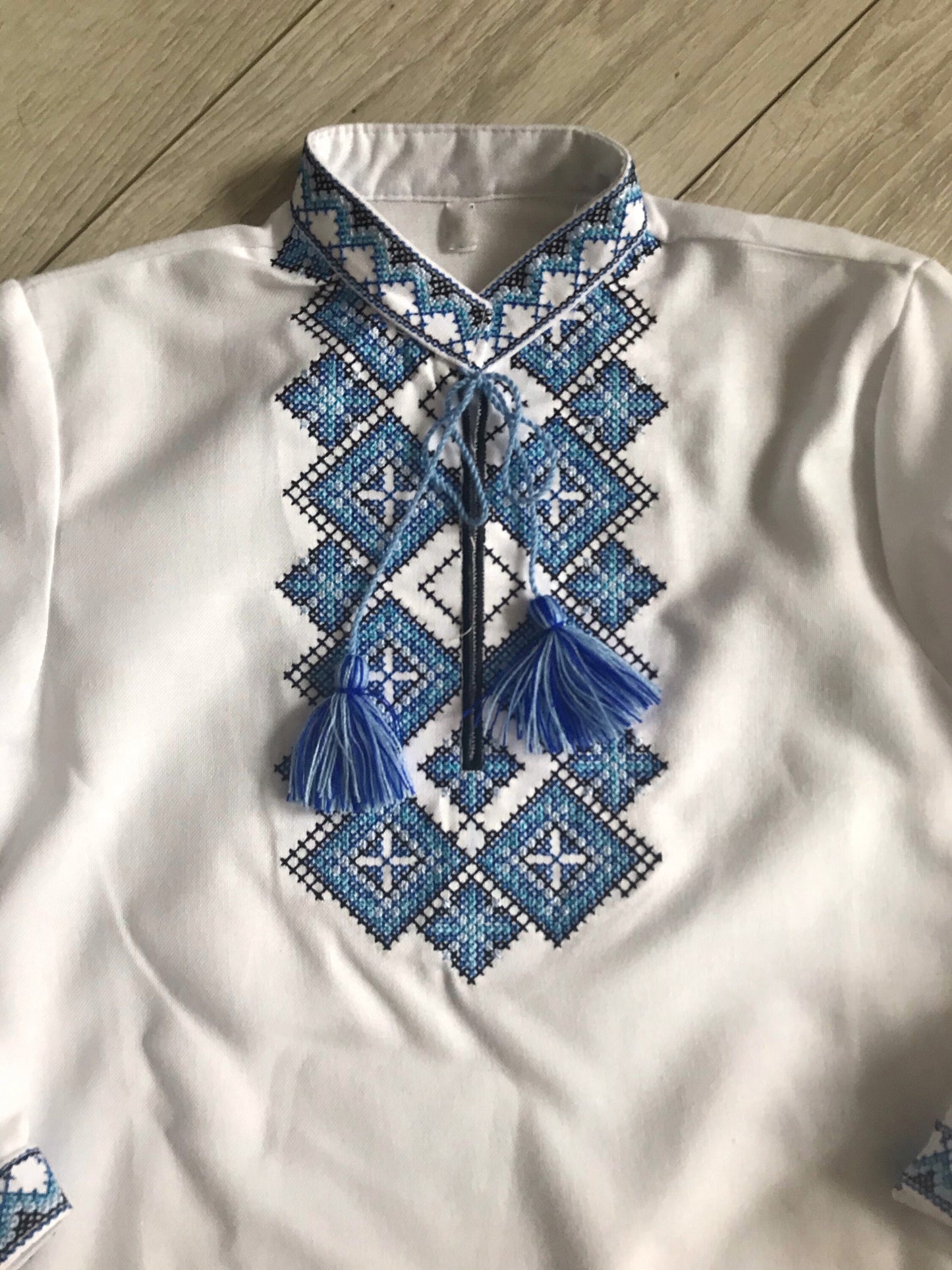 2-10YO Cotton Ukrainian Blue Embriodered Vyshyvanka Boys Shirt