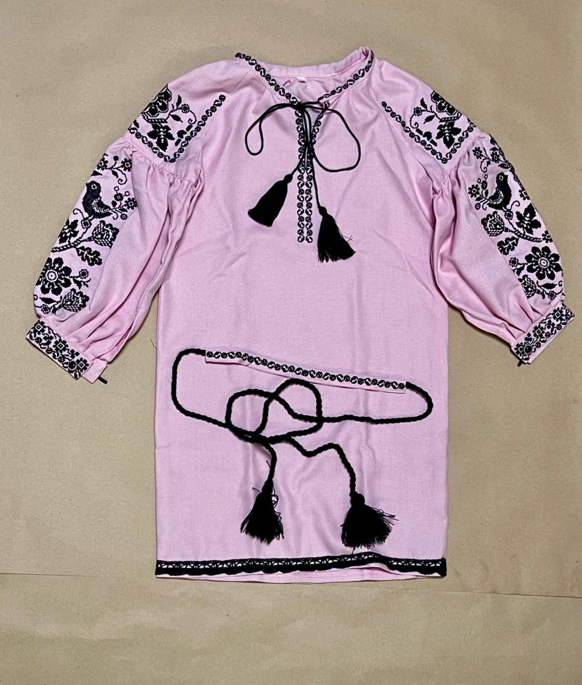 Beautiful Pink Ukrainian Vyshyvanka Dress for Girls With Floral Embroidery