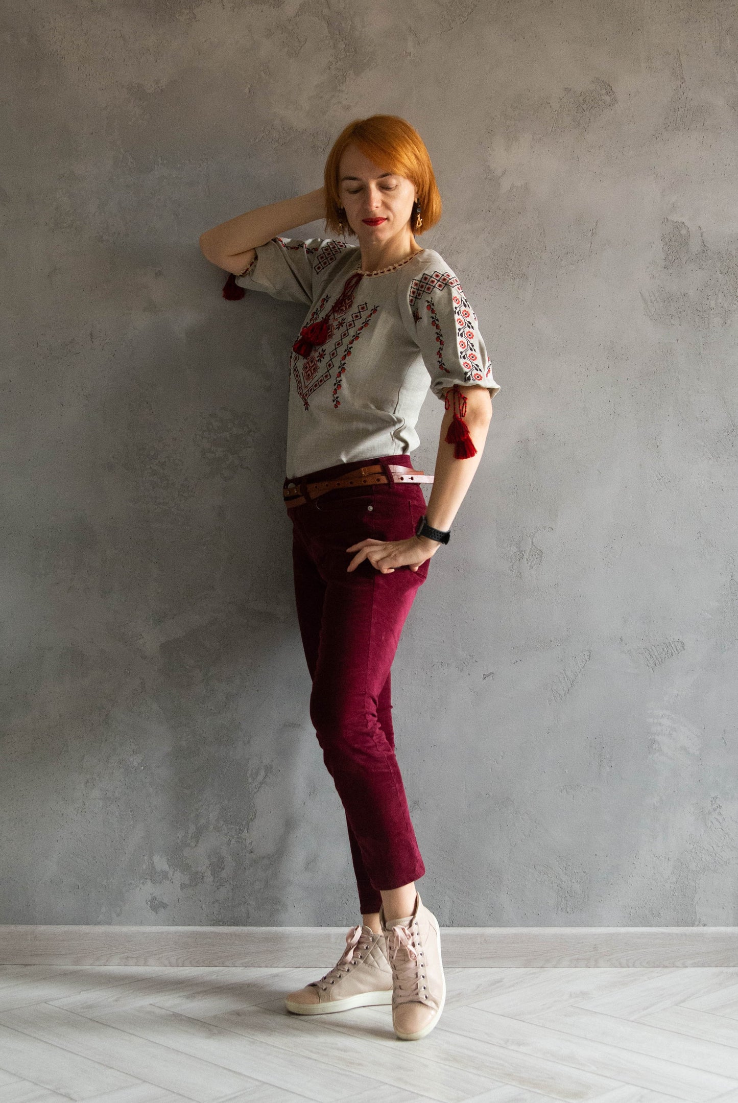 XXS-6XL Elegant Vyshyvanka for Women with Red Embroidery