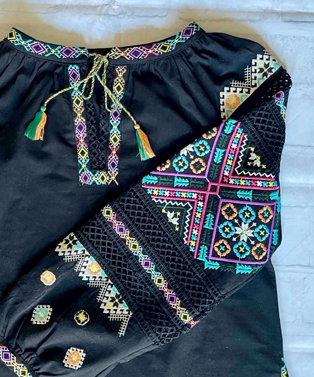 S-3XL Blouse with Rich Ukrainian Embroidery and Crochet Inserts